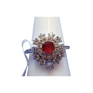 Ring Bomb party ring #3670, Lovely Oasis, Natural Fusion Burmese Ruby, Size 6